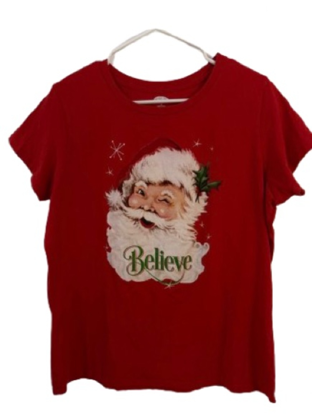 Holiday Time Red “Believe” Santa Claus Graphic T-Shirt Size 2X